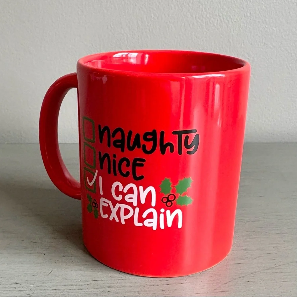 Naughty Nice I Can Explain Red Coffee Mug Good Humor -The Perfect Man Holiday
